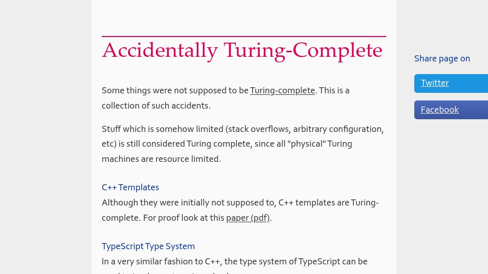 Screenshot of beza1e1.tuxen.de: Accidentally Turing-Complete