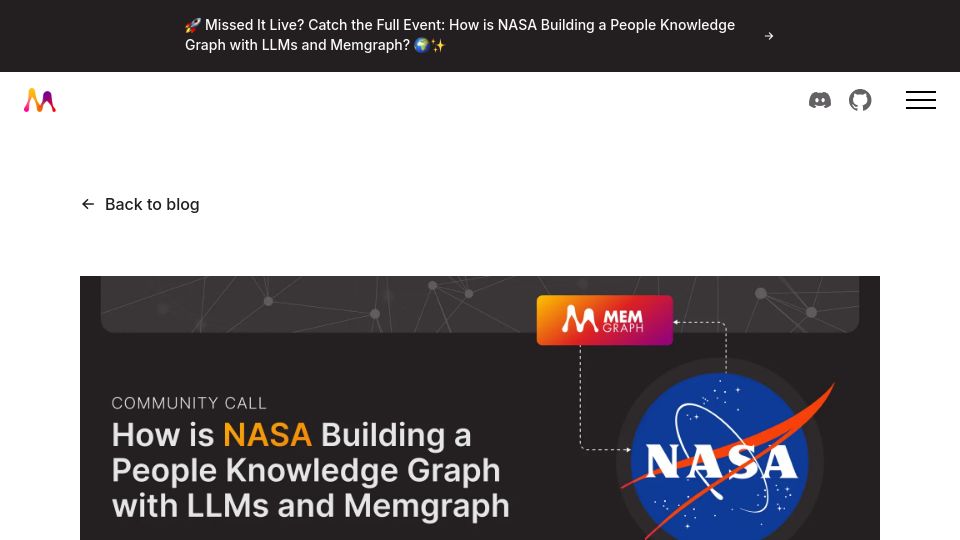 Screenshot of memgraph.com: How NASA Is Using Graph Technology and LLMs to Build a People Knowledge Graph