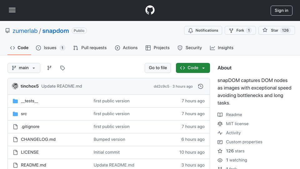 Screenshot of github.com: Show HN: I created snapDOM to capture DOM nodes as images with exceptional speed