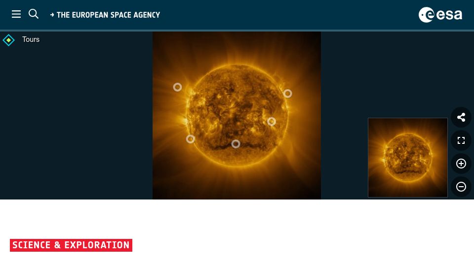 Screenshot of esa.int: Solar Orbiter's widest high-res view of the Sun