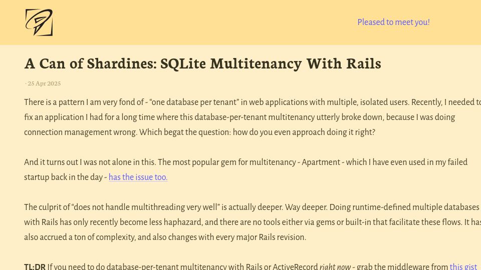 Screenshot of blog.julik.nl: Shardines: SQLite3 Database-per-Tenant with ActiveRecord