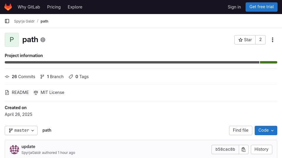 Screenshot of gitlab.com: Path is a utility for working with paths