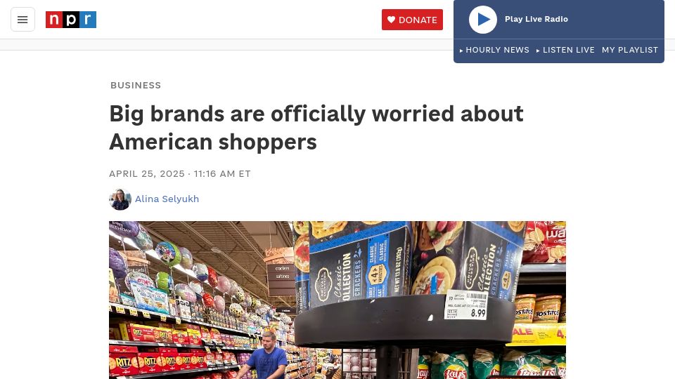 Screenshot of npr.org: Big brands are officially worried about American shoppers