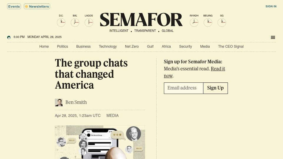 Screenshot of semafor.com: The group chats that changed America