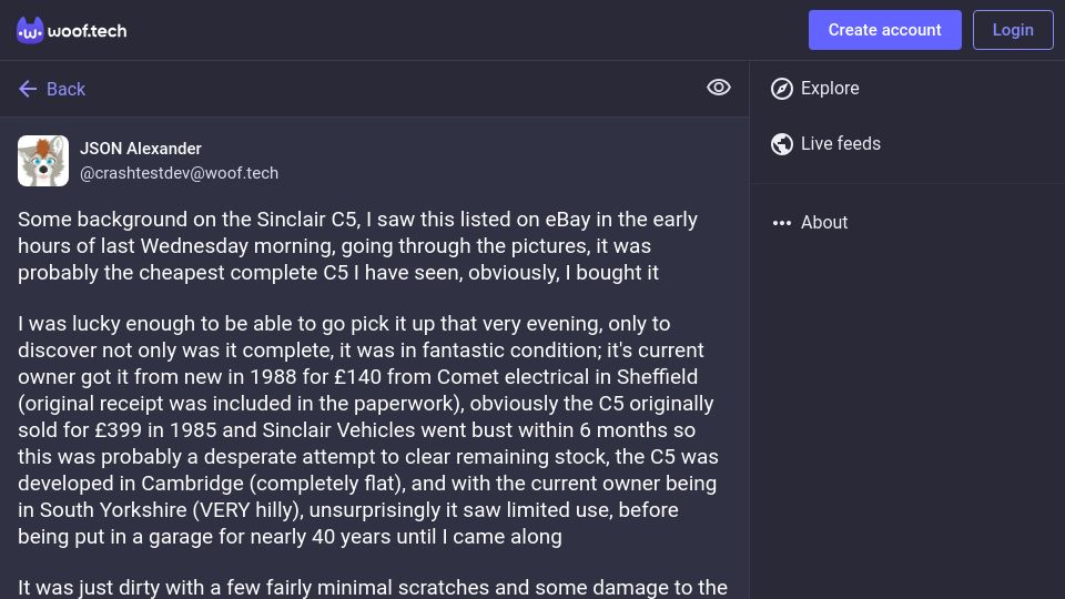 Screenshot of woof.tech: Restoring a Sinclair C5