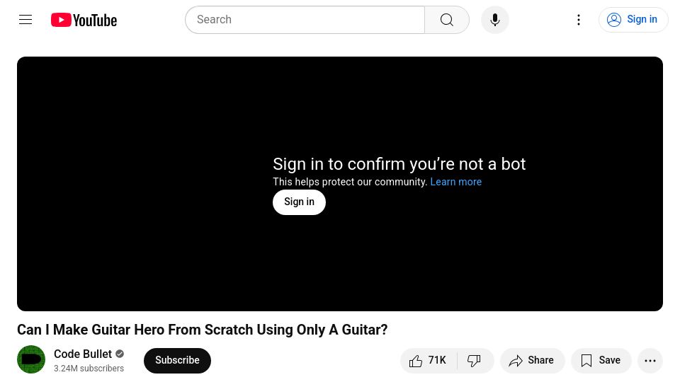 Screenshot of youtube.com: Making a game from scratch using only a guitar [video]
