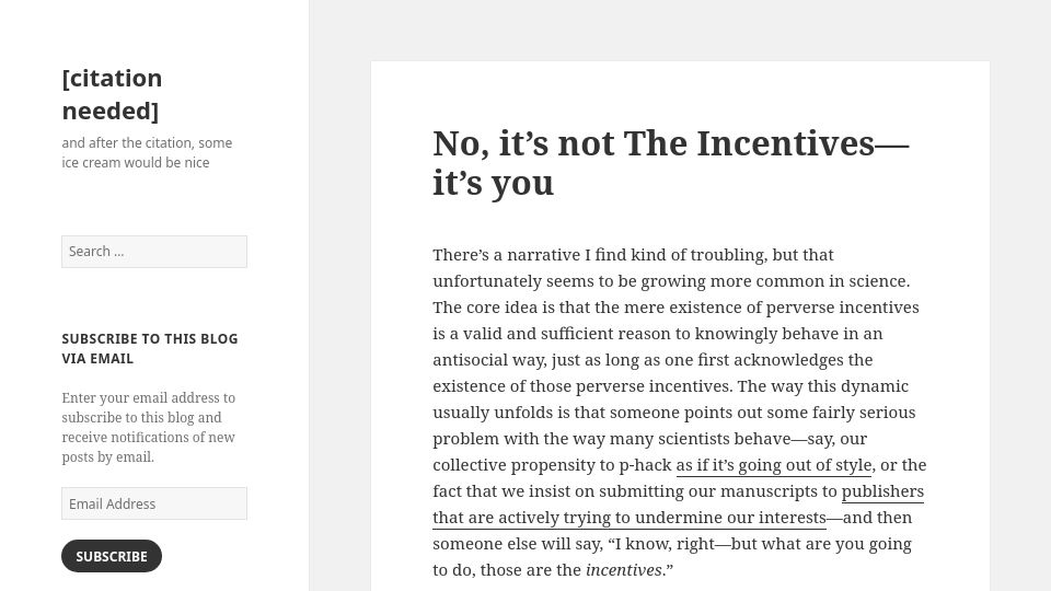 Screenshot of talyarkoni.org: It's Not the Incentives (2018)