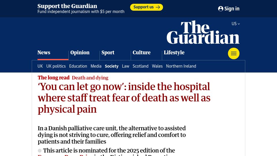 Screenshot of theguardian.com: The hospital where staff treat fear of death as well as physical pain