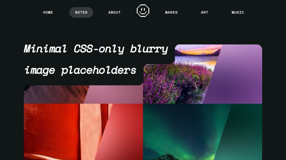 Screenshot of leanrada.com: Minimal CSS-only blurry image placeholders