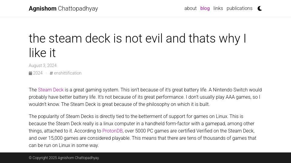 Screenshot of isomorphism.xyz: The Steam Deck is software-freedom friendly