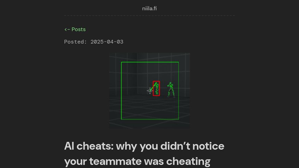 Screenshot of niila.fi: AI cheats: Why you didn't notice your teammate was cheating