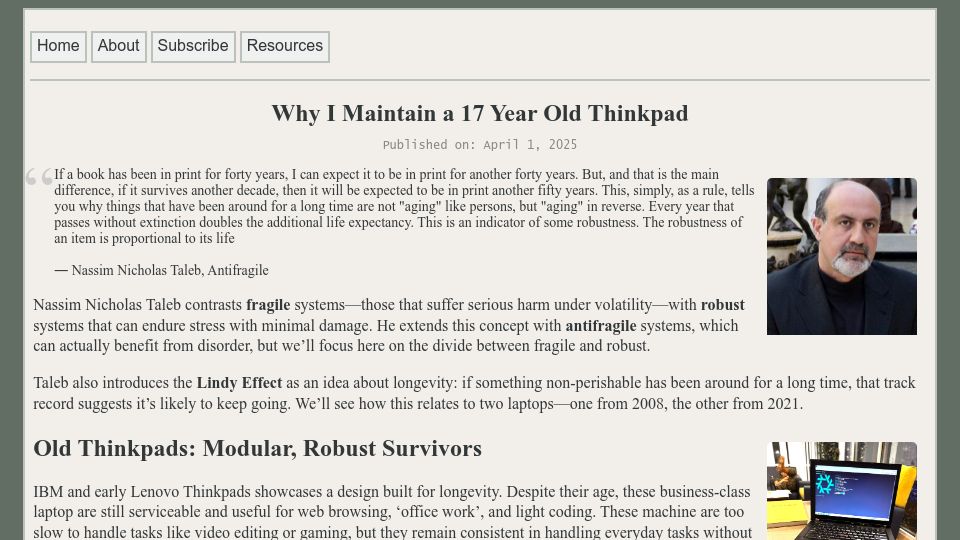 Screenshot of pilledtexts.com: I maintain a 17 year old ThinkPad