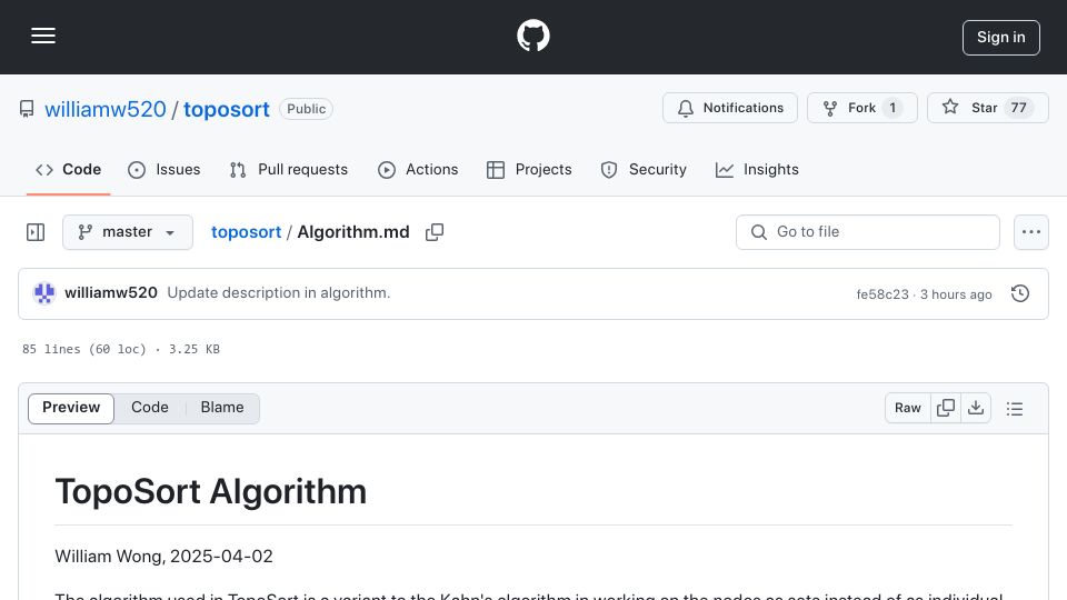 Screenshot of github.com: Show HN: The Algorithm Behind the Topological Sort Library TopoSort