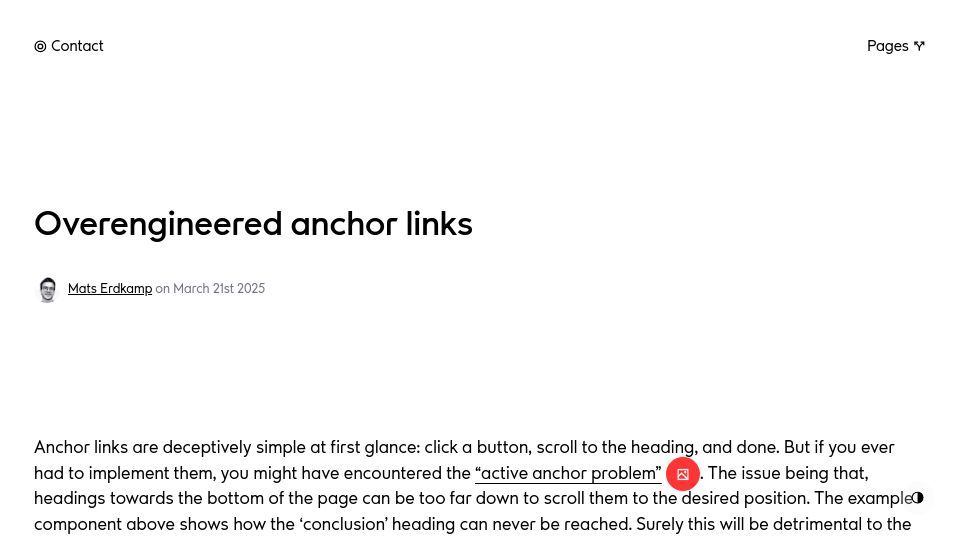 Screenshot of thirty-five.com: Overengineered Anchor Links