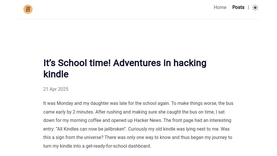 Screenshot of samkhawase.com: It's School time: Adventures in hacking an old Kindle