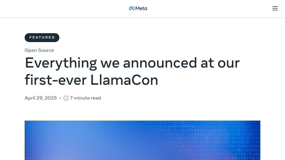 Screenshot of ai.meta.com: Everything we announced at our first LlamaCon