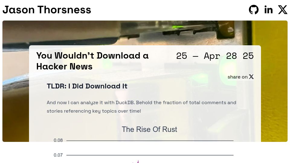 Screenshot of jasonthorsness.com: You Wouldn't Download a Hacker News