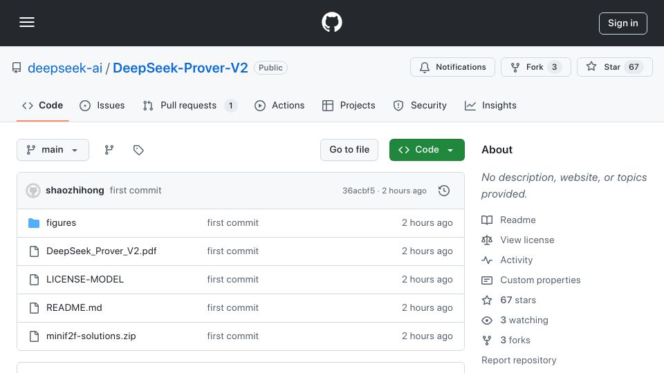 Screenshot of github.com: DeepSeek-Prover-V2