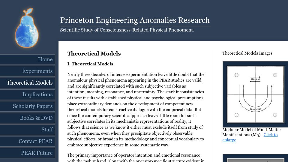 Screenshot of pearlab.icrl.org: Princeton Engineering Anomalies Research (2010)