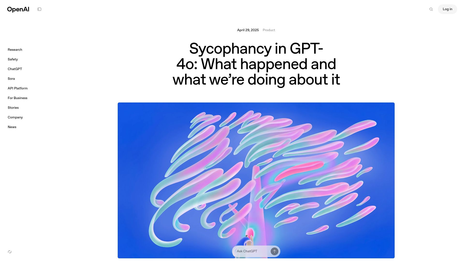 Screenshot of openai.com: Sycophancy in GPT-4o