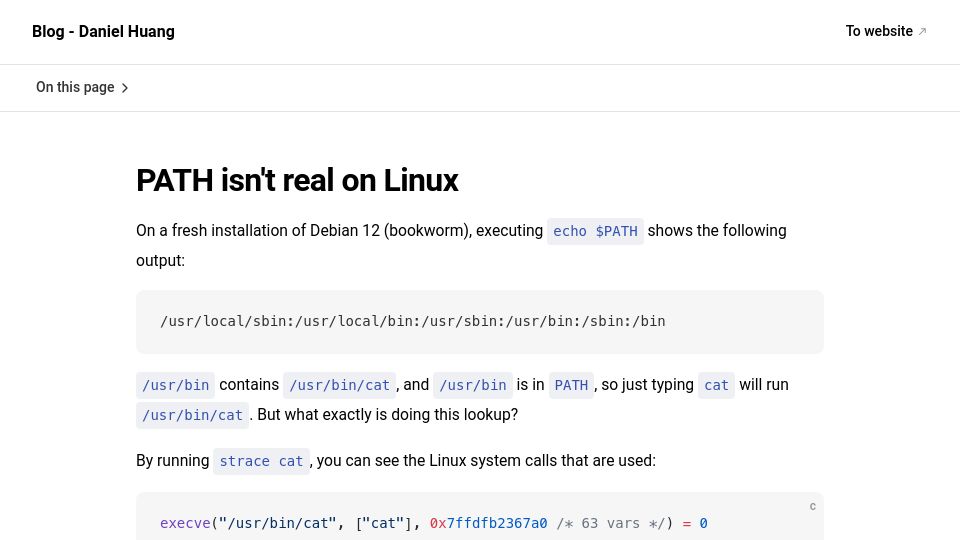 Screenshot of blog.danielh.cc: Path Isn't Real on Linux