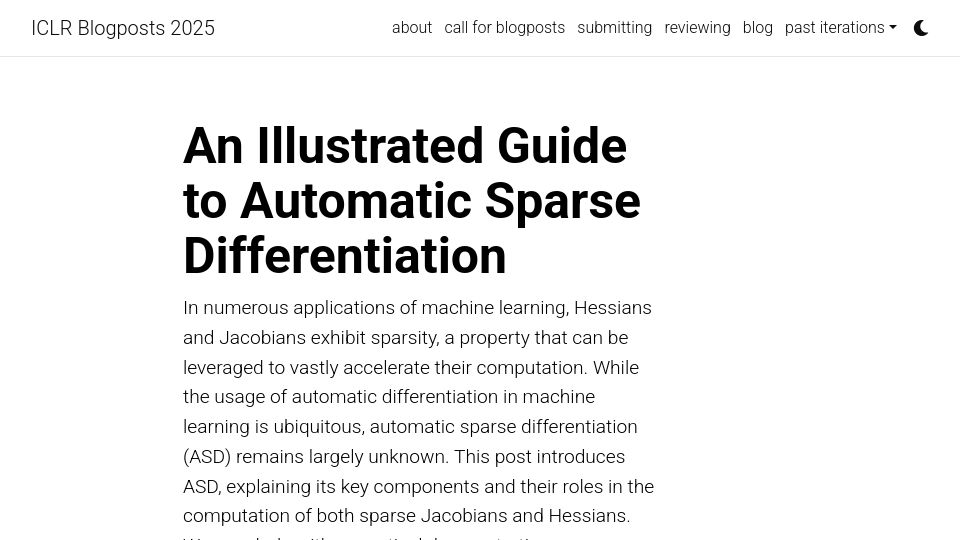 Screenshot of iclr-blogposts.github.io: An illustrated guide to automatic sparse differentiation