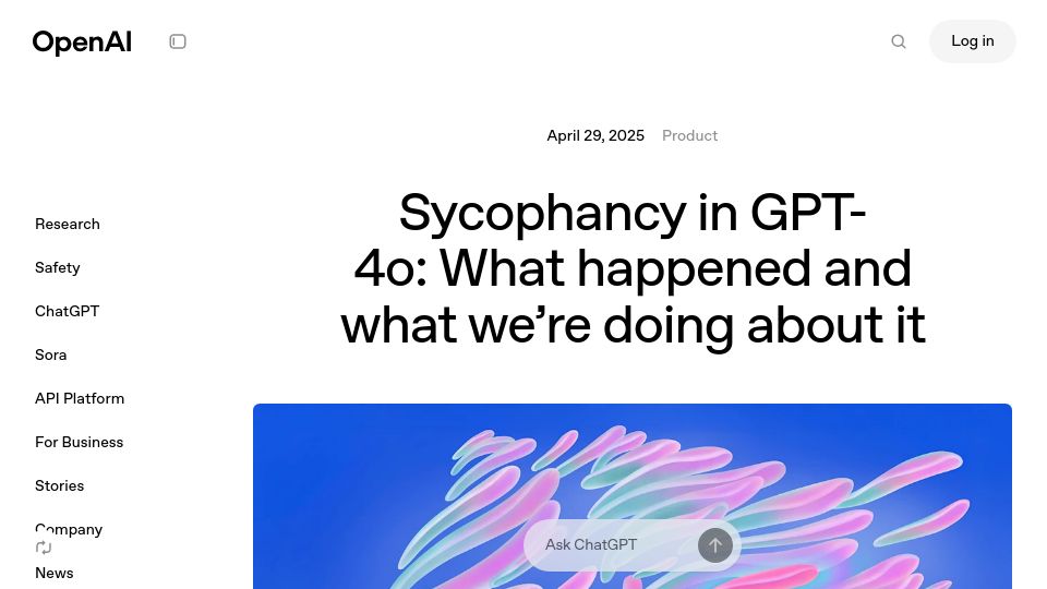 Screenshot of openai.com: Sycophancy in GPT-4o