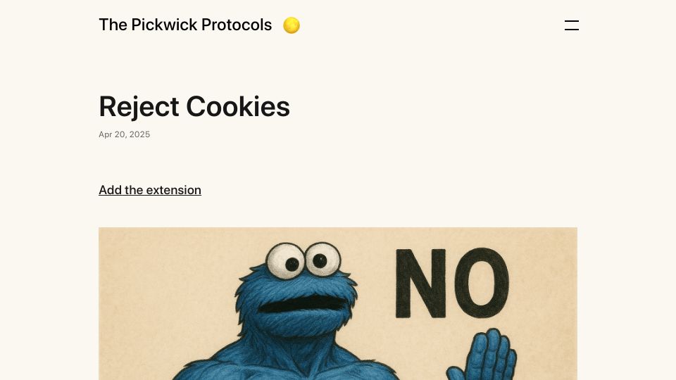 Screenshot of blog.bymitch.com: Show HN: A Chrome extension that will auto-reject non-essential cookies