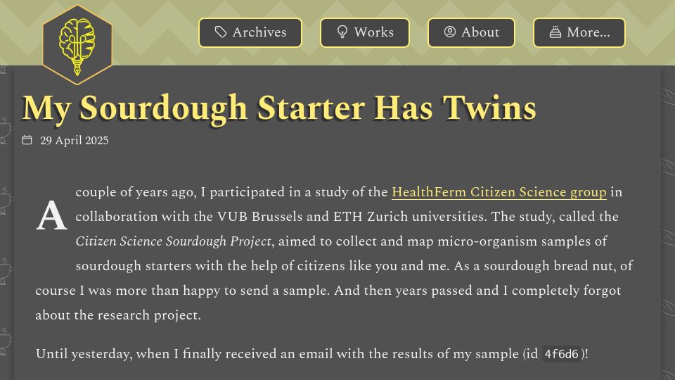 Screenshot of brainbaking.com: My sourdough starter has twins