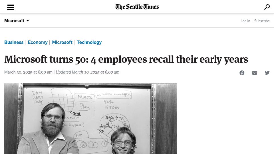Screenshot of seattletimes.com: Microsoft employees recall their early years