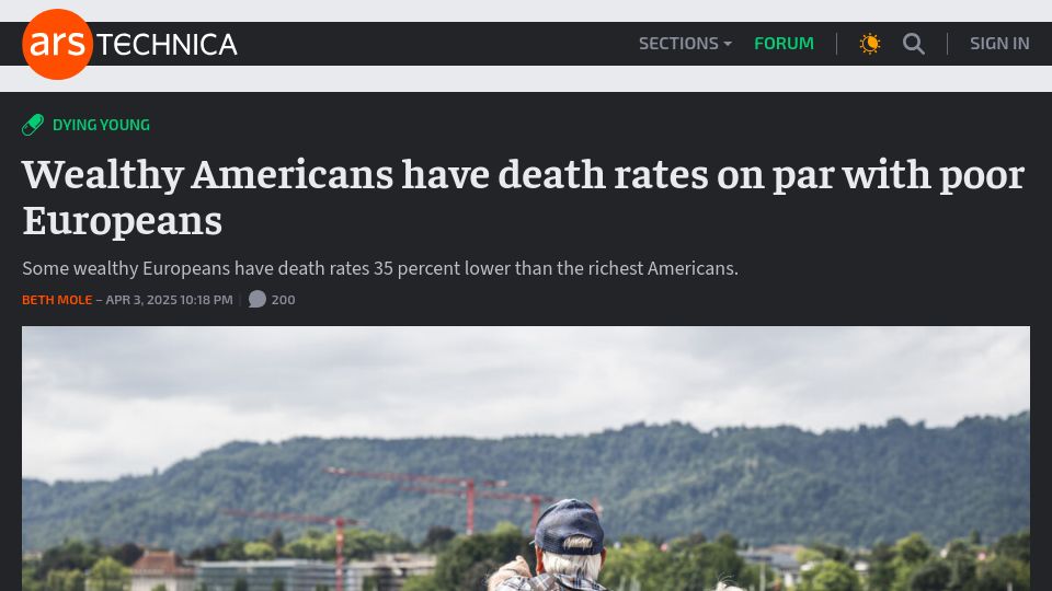 Screenshot of arstechnica.com: Wealthy Americans have death rates on par with poor Europeans