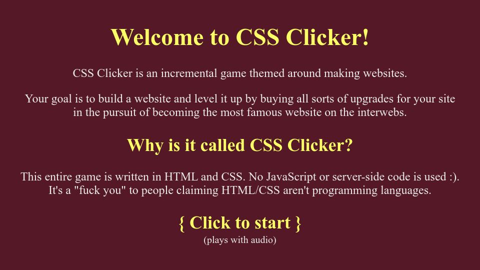 Screenshot of lyra.horse: CSS Clicker – incremental game about making a personal web, written in pure CSS
