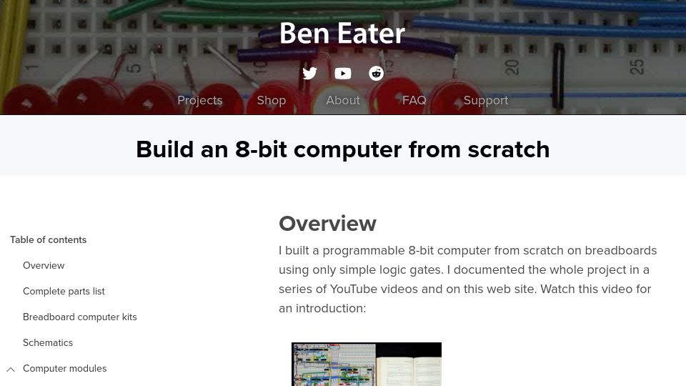 Screenshot of eater.net: Build an 8-bit computer from scratch (2016)