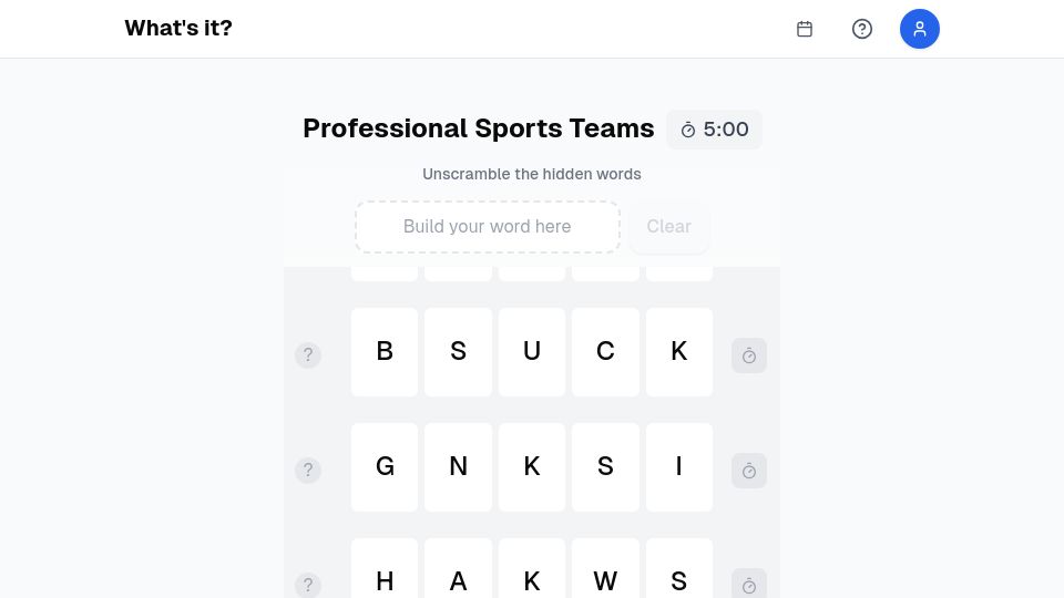 Screenshot of whatsit.today: Show HN: I built a word game. My mom thinks it's great. What do you think?