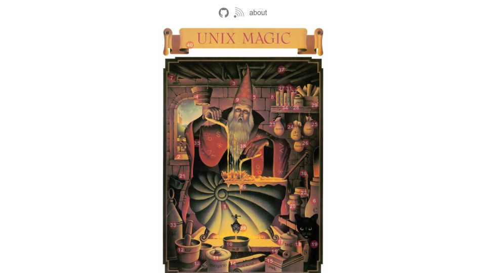 Screenshot of unixmagic.net: Annotated Unix Magic Poster