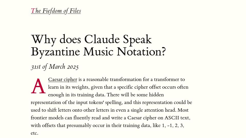 Screenshot of fi-le.net: Why Does Claude Speak Byzantine Music Notation?
