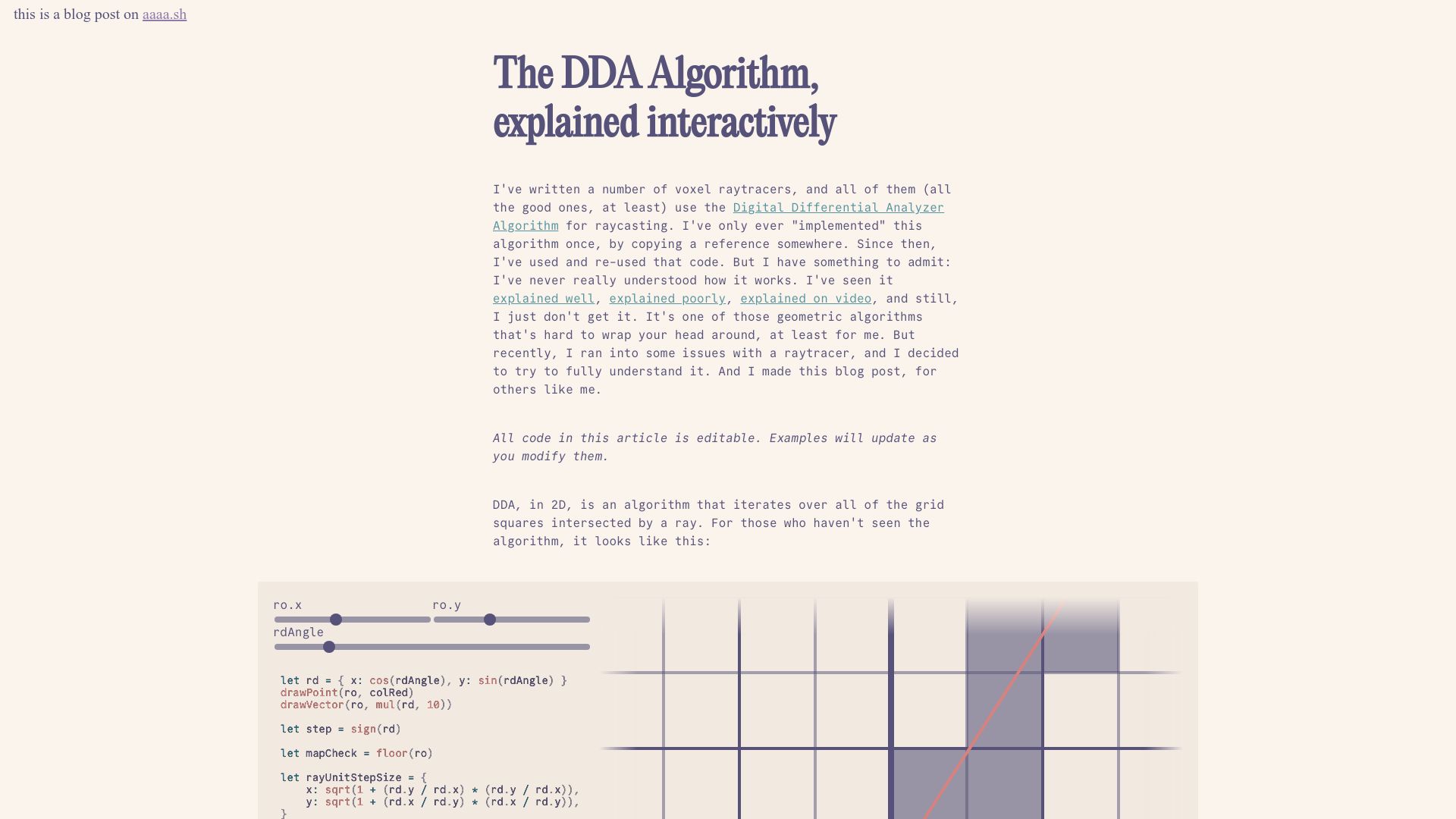 Screenshot of aaaa.sh: The DDA Algorithm, explained interactively