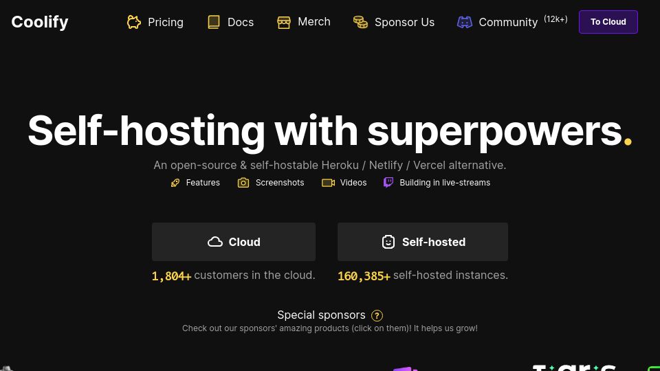 Screenshot of coolify.io: Coolify: Open-source and self-hostable Heroku / Netlify / Vercel alternative