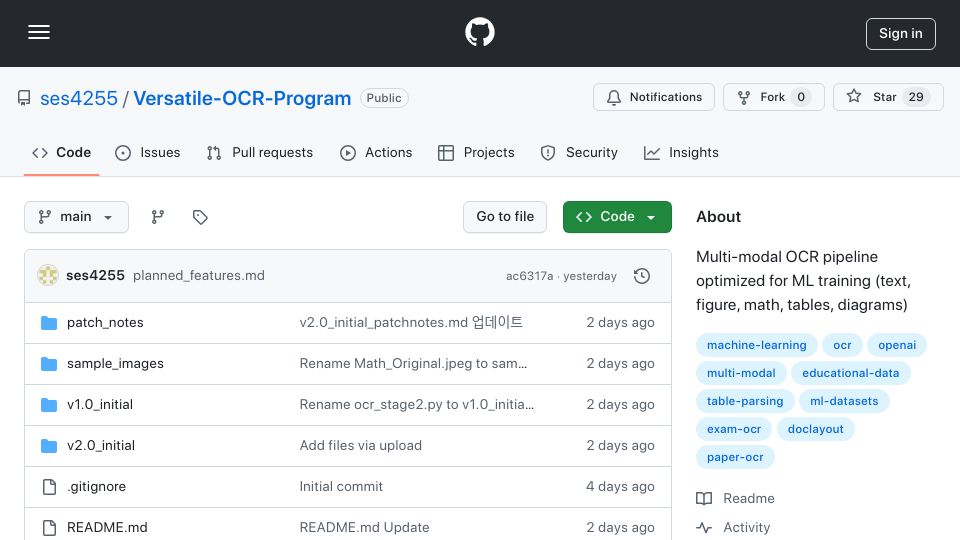 Screenshot of github.com: Show HN: OCR pipeline for ML training (tables, diagrams, math, multilingual)