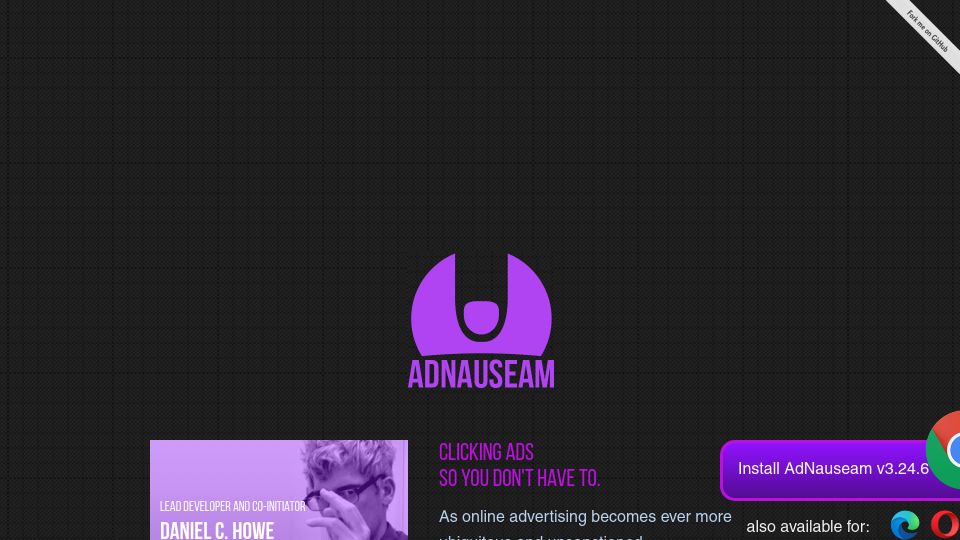 Screenshot of adnauseam.io: AdNauseam: Clicking ads so you don't have to