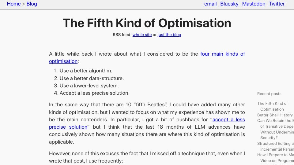 Screenshot of tratt.net: The Fifth Kind of Optimisation