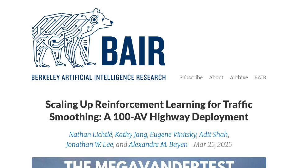 Screenshot of bair.berkeley.edu: Scaling Up Reinforcement Learning for Traffic Smoothing