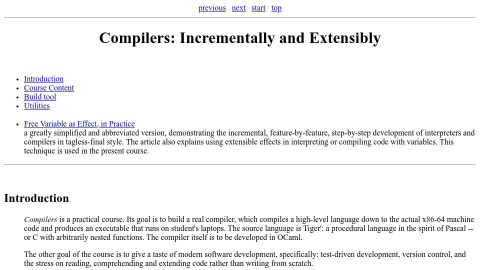 Screenshot of okmij.org: Compilers: Incrementally and Extensibly (2024)