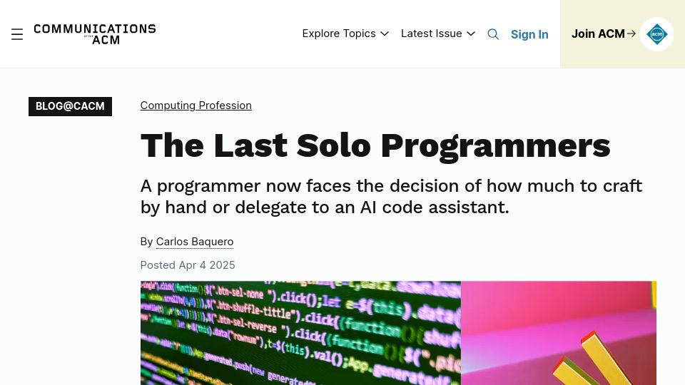 Screenshot of cacm.acm.org: The Last Solo Programmers