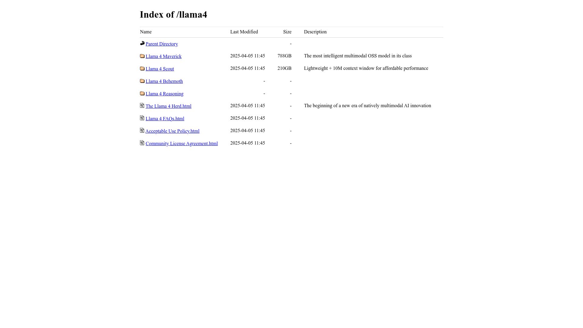 Screenshot of ai.meta.com: The Llama 4 herd