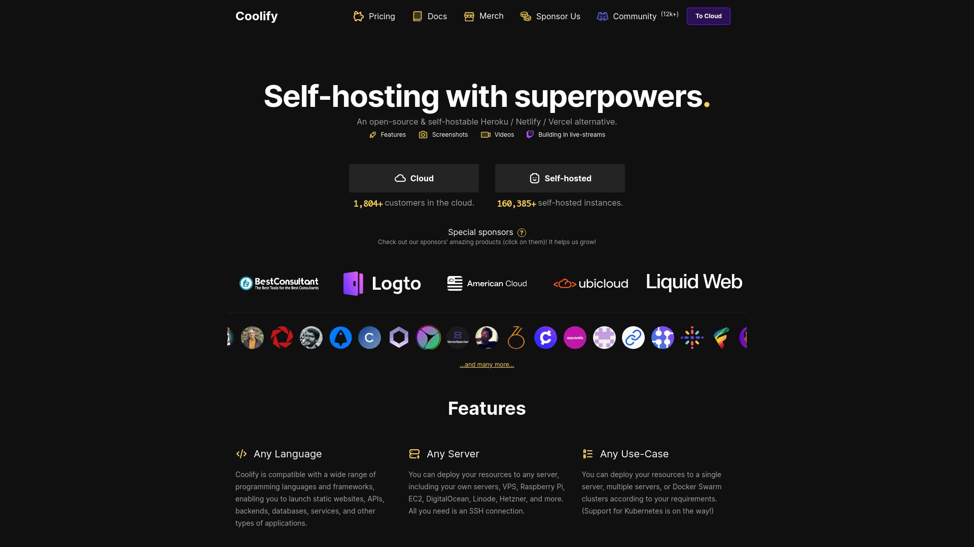 Screenshot of coolify.io: Coolify: Open-source and self-hostable Heroku / Netlify / Vercel alternative