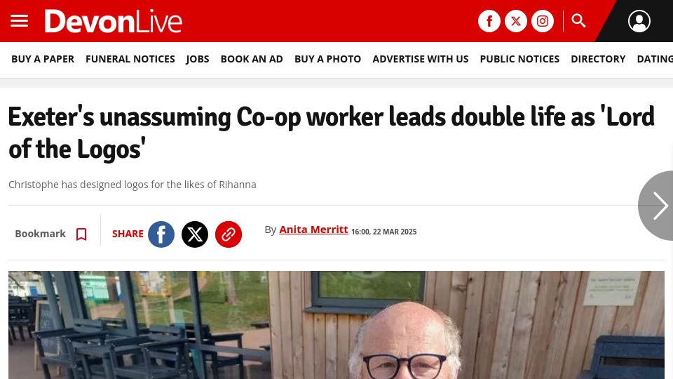 Screenshot of devonlive.com: Exeter's unassuming co-op worker leads double life as 'Lord of the Logos'