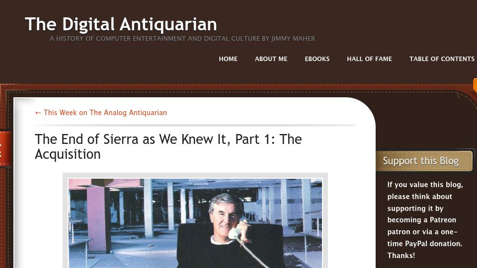 Screenshot of filfre.net: The End of Sierra as We Knew It, Part 1: The Acquisition