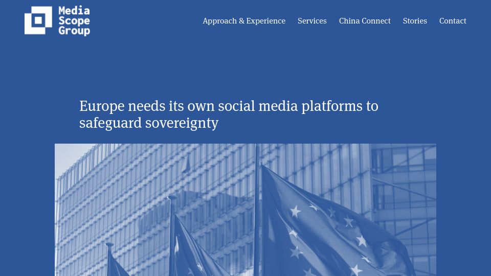 Screenshot of mediascope.group: Europe needs its own social media platforms to safeguard sovereignty