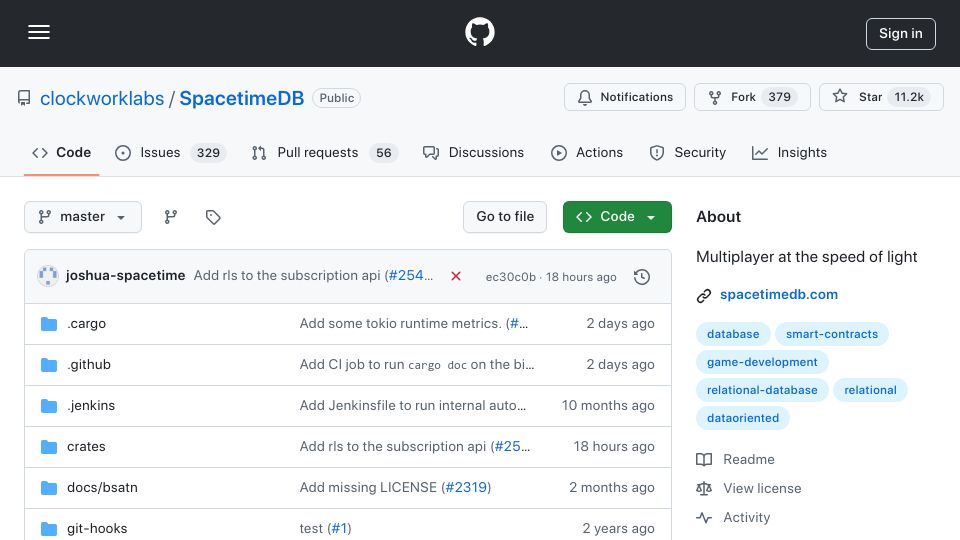 Screenshot of github.com: SpacetimeDB v1.0: Multiplayer at the speed of light